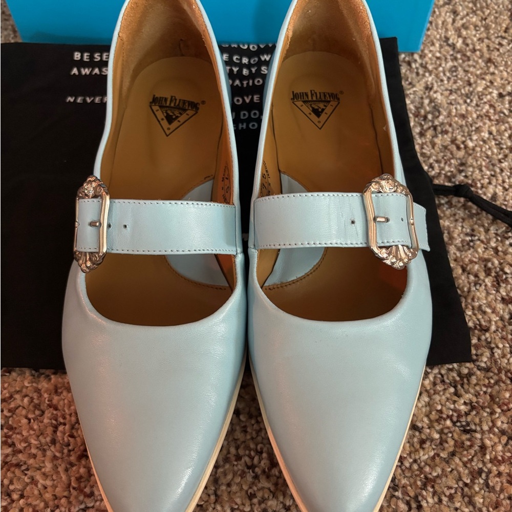 John Fluevog Zeal Blue Leather Mary Jane Ballet Flats - Picture 5 of 5
